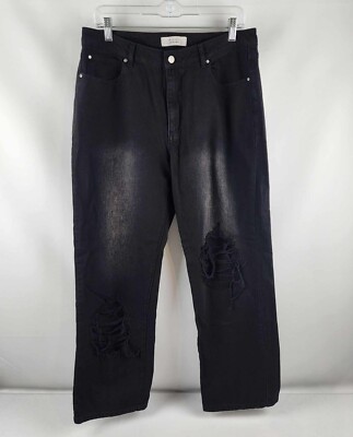 mnml Jeans Womens 8 Black Vintage Baggy Distressed Denim 30x29 NWT