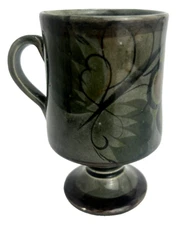 Tonala Mexico Mug Cup Art Pottery Pedestal Footed Flowers Floral