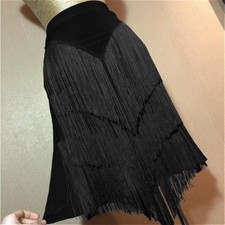 Women Ladies Ballroom Latin Skirt Tango Salsa Dance Fringes Tassels Black New