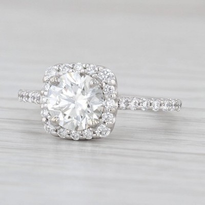 Ritani Cert GIA 1.69ctw Diamond Halo Engagement Ring 14k White Gold Size 5