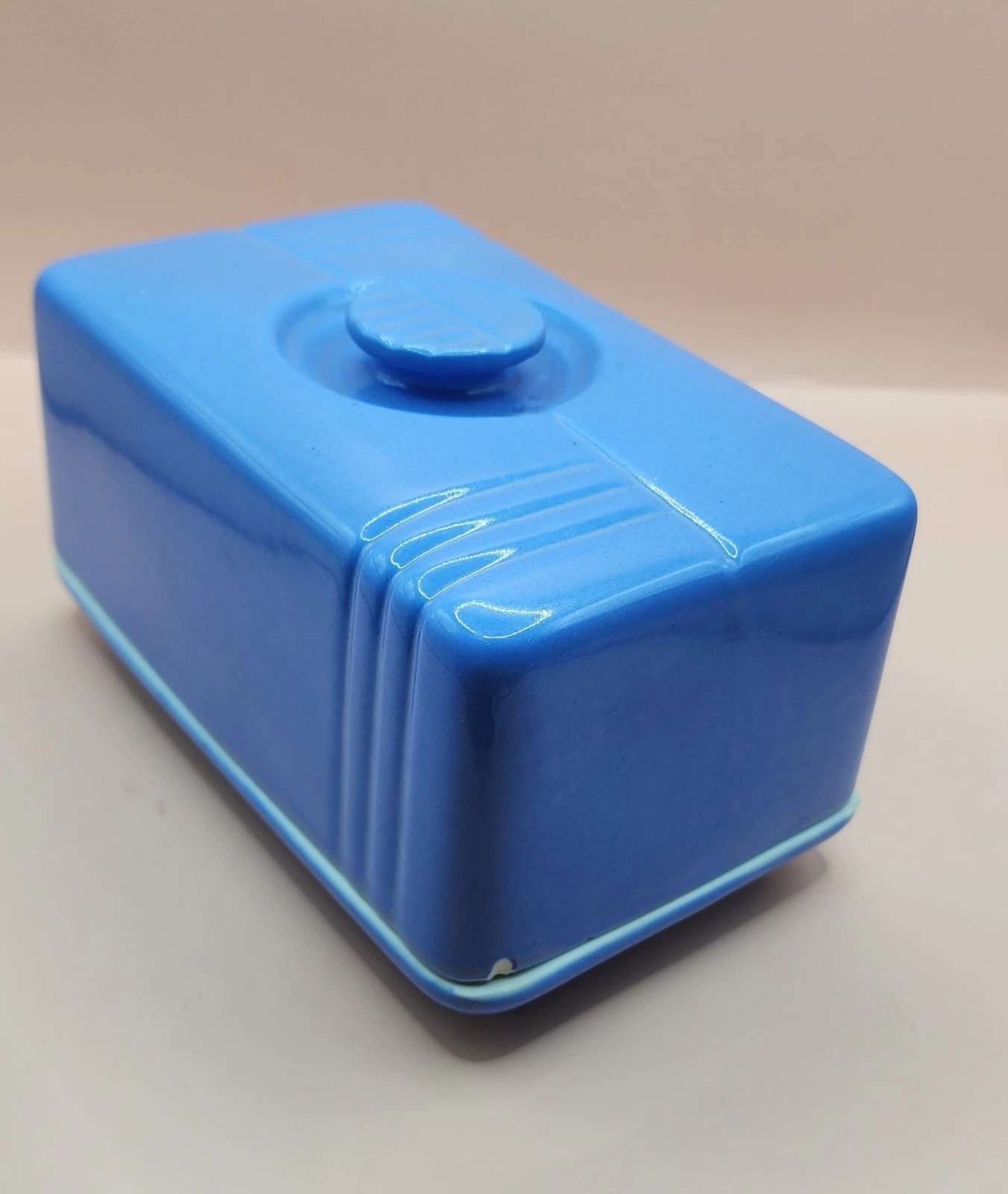 Hall China Westinghouse Blue Butter Dish w/ Lid Vintage Ceramic Kitchenware