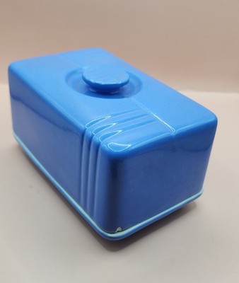 Hall China Westinghouse Blue Butter Dish w/ Lid Vintage Ceramic Kitchenware
