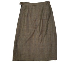 Vintage 60s Glen Plaid Wool Pencil Skirt Dark Academia Metal Zipper Pleat XS S