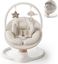 Electric Baby Swing with Music, Remote, 5 Speeds, Portable - Beige