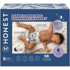 The Honest Company Comfort Dry Overnight Diapers, Size 6, 68 Count