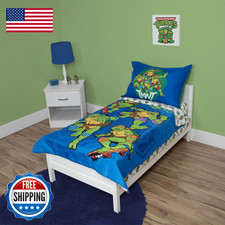 Teenage Mutant Ninja Turtles 4 Piece Toddler Bedding Set Includes Comforter