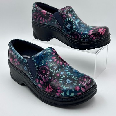 Klogs Naples Clogs Women 6.5 Blue Pink Floral Patent Leather Slip Resistant Work