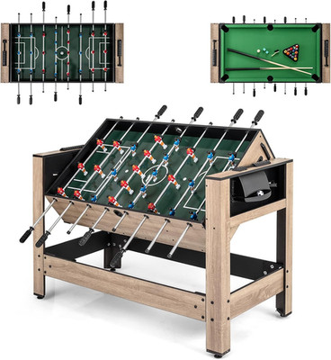 2 in 1 Multi Spieltisch, schwenkbarer Fußball & Billard Kombischtisch mit 2 Tischkickern, 2