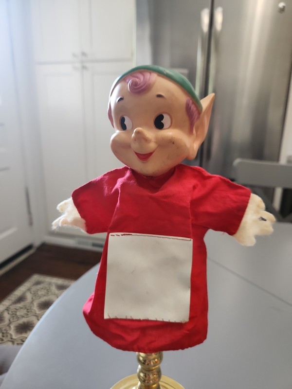 Vintage 1959 Kresge 5 & 10  Sparkie Christmas Elf 7" Mascot Hand Puppet