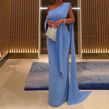 Light Sky Blue Evening Dress for Woman One Shoulder Column Elegant Evening Gowns