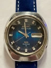 Seiko Superb Vintage Auto Watch Actuss 1972 Works Great Blue Dial New Strap