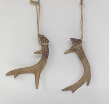 Deer Antler Ornament Lot Of 2 Reindeer Christmas Rustic Resin 5"