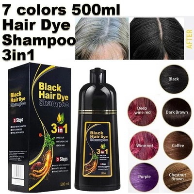 3 in 1 Hair Dye Shampoo Natural Black Herbal Color Conditioner 500ml Pro