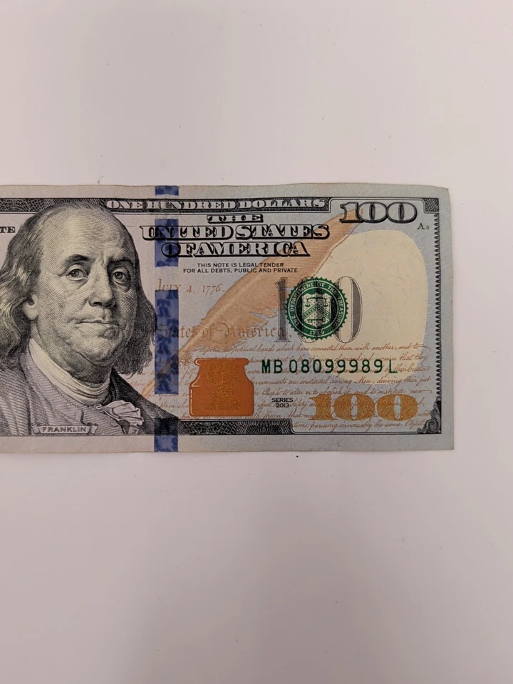 Series 2013 100 Dollar Bill Note Trinary Repeater Serial Number MB 08099989 L - Image 3 of 4