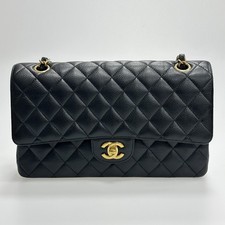 Chanel Medium Classic Flap CF Black Caviar Leather Gold CC Interwoven Chain Bag