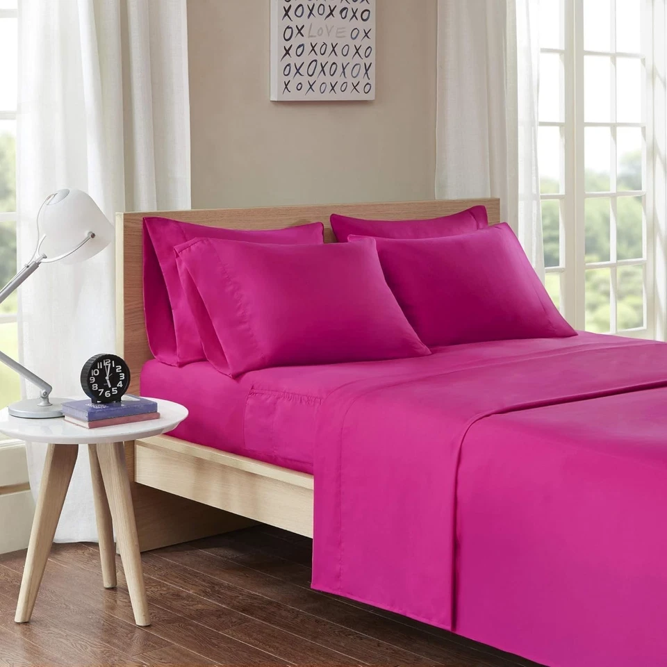 Intelligent Design 6 Piece Microfiber Sheet Set Wrinkle Resistant Hot Pink Queen - Image 2 of 4