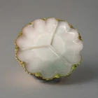 Vintage Deviled Egg Dish Plate Set 2P Gold Rim  Anchor Hocking Milk Glass 9.75"
