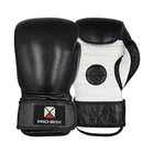 Pro Box Leather Coach Spar Gloves Black/White Boxing Training Mitts