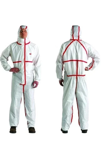 WHOLESALE LOT OF 18 3M 4565-BLK Large Hooded Dispo Protective Coverall White/Red - product listing photo