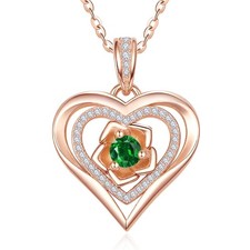 Heart Necklaces for Women, White Gold/Rose Gold Jewelry with Birthstone Penda...