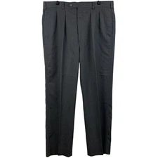 Jos A Bank Pants Mens 36.5x30 Gray Wool Dress Trousers Pleated Made USA Classic