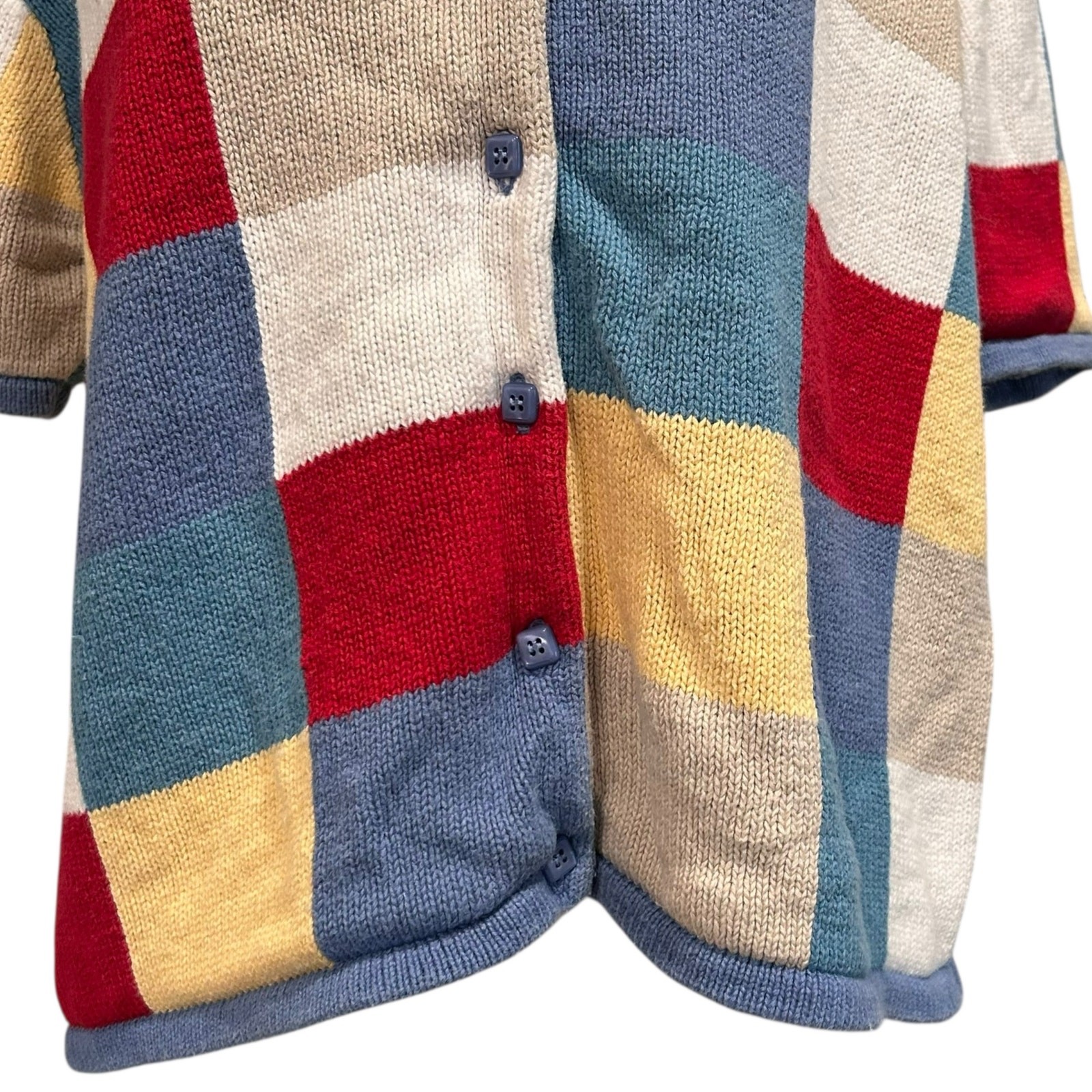 Patchwork Checked Knit Short Sleeve Cardigan Wome… - image 11