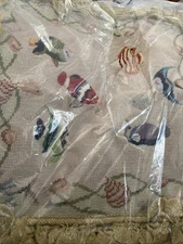Aubusson style FRENCH COUNTRY Needlepoint Pillow Cover Nautical Fish 18” Tassels