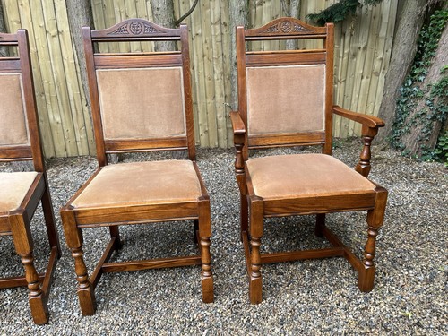 Vintage Old Charm Dining Chairs Carved Turned Oak Country Style High Back x 4 - Picture 4 of 18