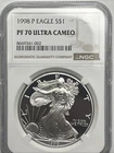 1998-P American Silver Eagle, NGC PF 70 Ultra Cameo, PF70 UC Brown Label
