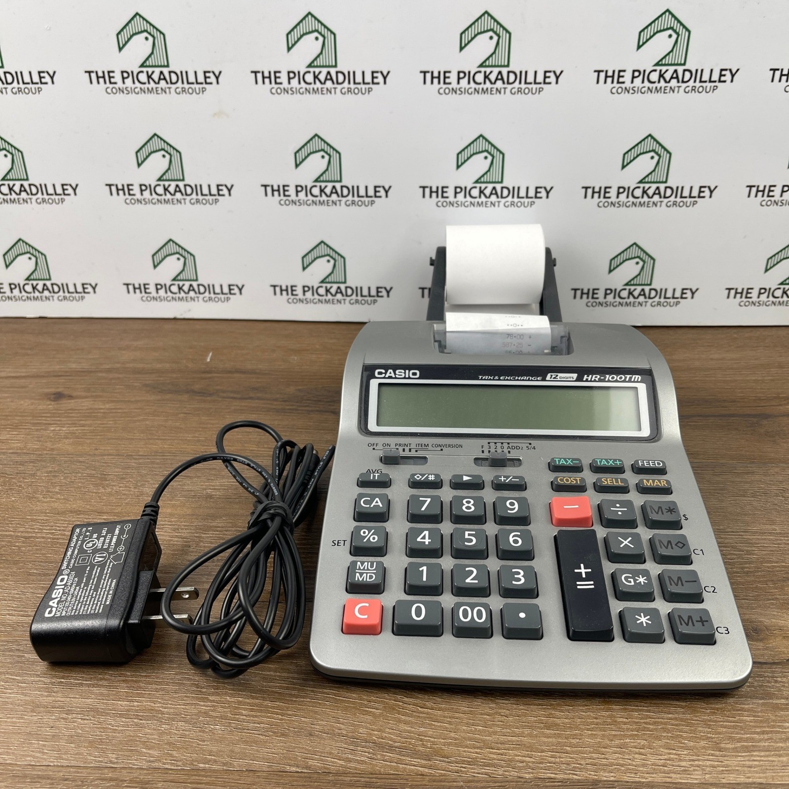 Casio HR-100TM 12-Digit Printing Calculator Silver with AC Adapter AD-A60024