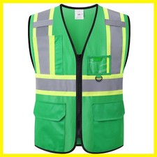 Hi Vis Reflective Safety Vest for Men Women,,Green,2XL  4 Pockets,1 Inside P...