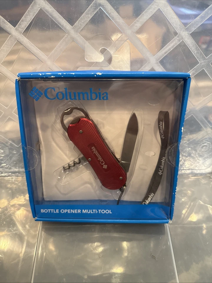NUEVO Columbia FIRE RED Abridor de Botellas Cuchillo de Bolsillo Multiherramienta con Cordón en Caja Foto 2 de 3