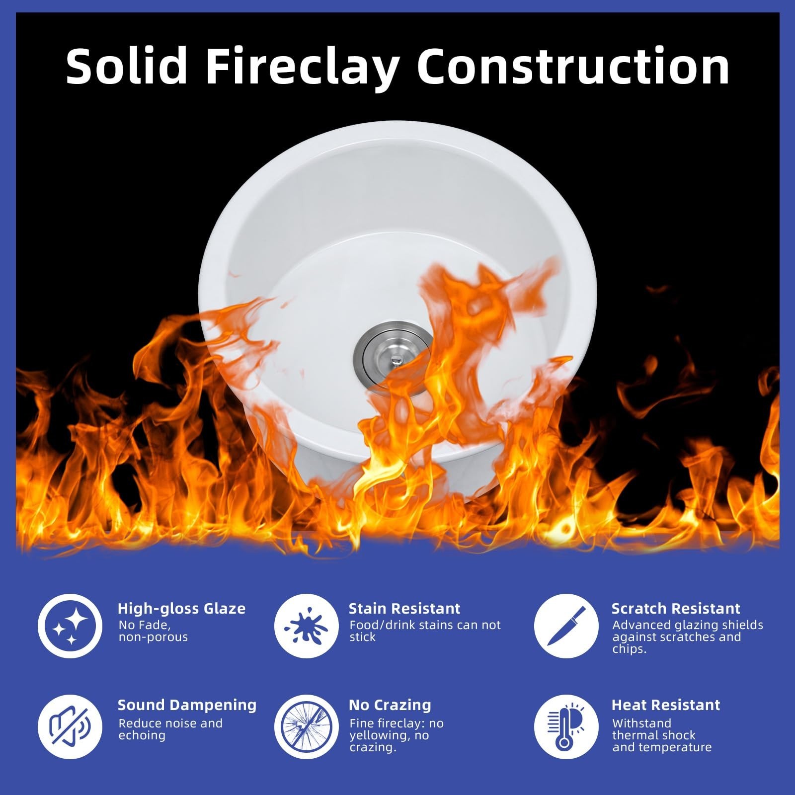 Davivy 18 Inch White Bar Sink Fireclay, 18x18 Dual-Mount White Round Bar Prep...