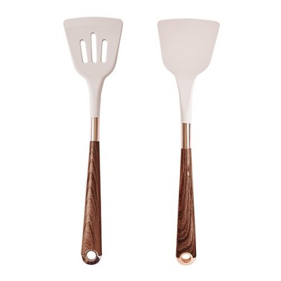 2-Piece Silicone Kitchen Utensil Set, Wood Grain, Gold, Non-Stick, Heat-Resist