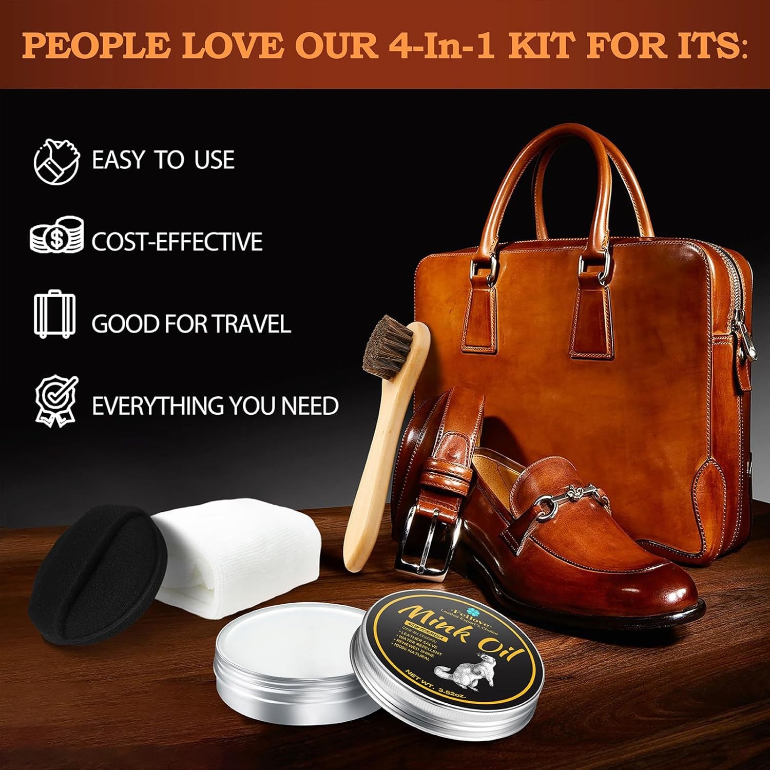 4-in-1 Mink Oil Leather Conditioner and Cleaner 3.52 oz - Premium Waterproof