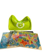 Quokka Wooden Puzzle Set Kids 3-6 USA World Space Maps w/ Bag NEW