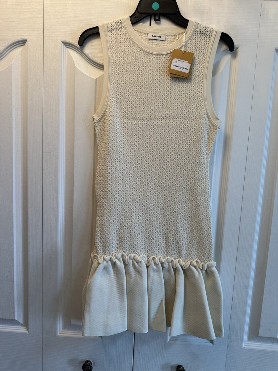 Sandro Short Knit Dress Ruffle Cream White Pick Size. NWT | eBay