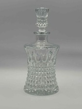 Vintage Cut Glass Decanter with Stopper, Pressed Diamond Pattern, 10.5"