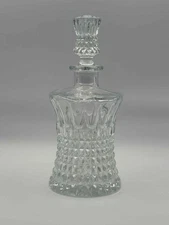 Vintage Cut Glass Decanter with Stopper, Pressed Diamond Pattern, 10.5"