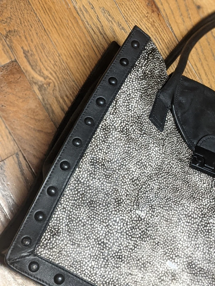 Bolso de Trabajo Loeffler Randall Negro Piel de Vaca Cuero Asa Superior Bolso de Hombro Tachuelas Foto 4 de 4