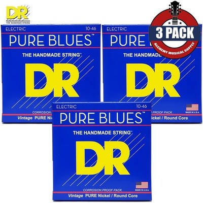 3-PACK DR PHR-10 Pure Blues Pure Nickel Electric Guitar Strings 10-46 Medium