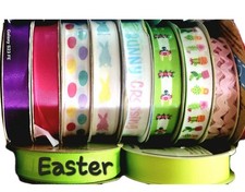 LOT OF 44 CRAFT RIBBON. NEW  USED. EASTER/SPRINGTIME/ANIMALS/SOLID COLORS
