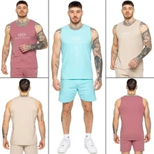 Enzo Mens Vest Activewear Gym Round Neck Sleeveless Cotton Stretch Top