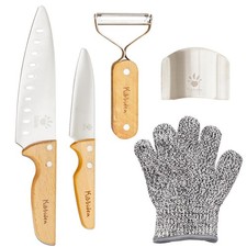 4 PCS Stainless Steel Kids Safe Chef Knife Set Wooden Handle Real Cooking