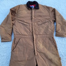 Berco Work Apparel VTG Insulated Coveralls Tan Khaki Canvas Sz L Corduroy Collar