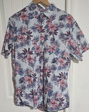 Large IZOD Blue Hawaiian Short Sleeve Button-down Shirt