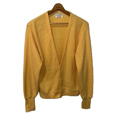 Vintage Christian Dior Cardigan Sweater Size Large Yellow Made In