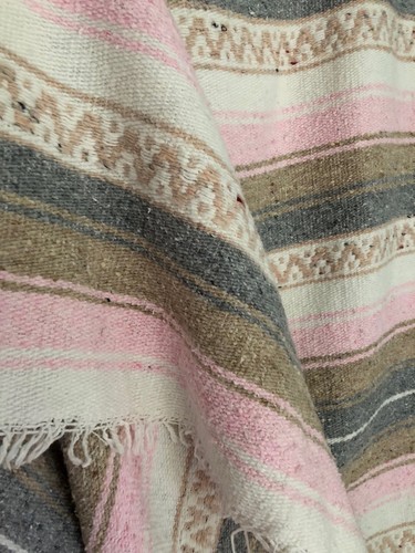 MEXICAN FALSA BLANKET - BABY PINK, GRAY, TAUPE & WHITE - DORM TWIN BEDDING - Picture 1 of 3