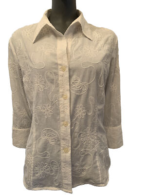 Ninety Shirt Womens XL Button Tunic Blouse Art To Wear White