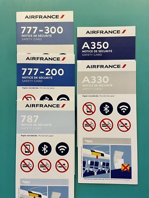 5 AIR FRANCE SAFETY CARDS SET- 2021 VERSION